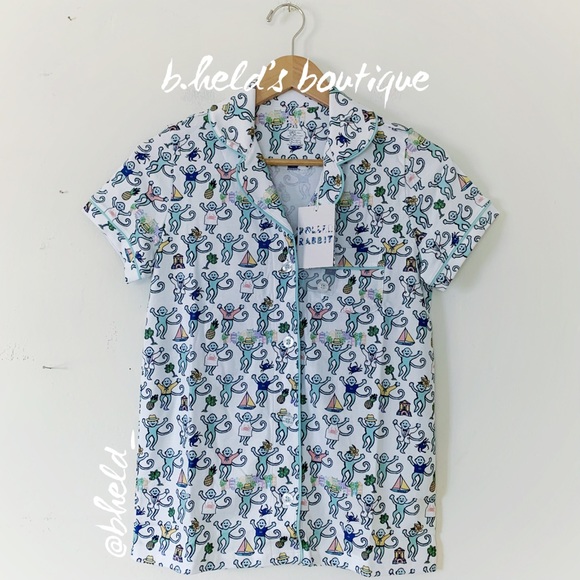 Roller Rabbit Charleston Monkey Polo Pajamas in White Monkey Size XS New NWT - Picture 2 of 16